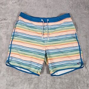 Johnnie-O Swim Shorts Mens XL Multicolor Stripe Lined Drawstring Elastic Pockets